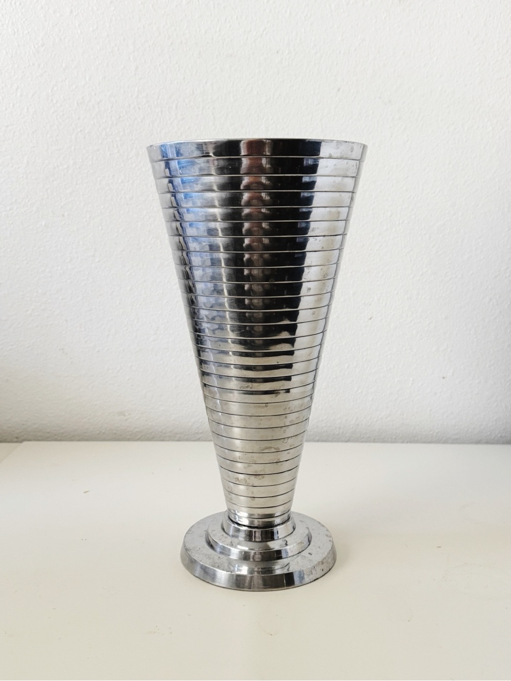 Large Vintage Art Deco Stepped Conical Aluminum Vase / 1940’s